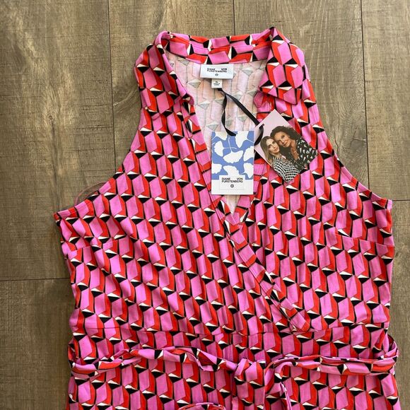 NWT Diane von Furstenberg Collared Sleeveless Pink Geo Jumpsuit Size XL Summer - Picture 6 of 16